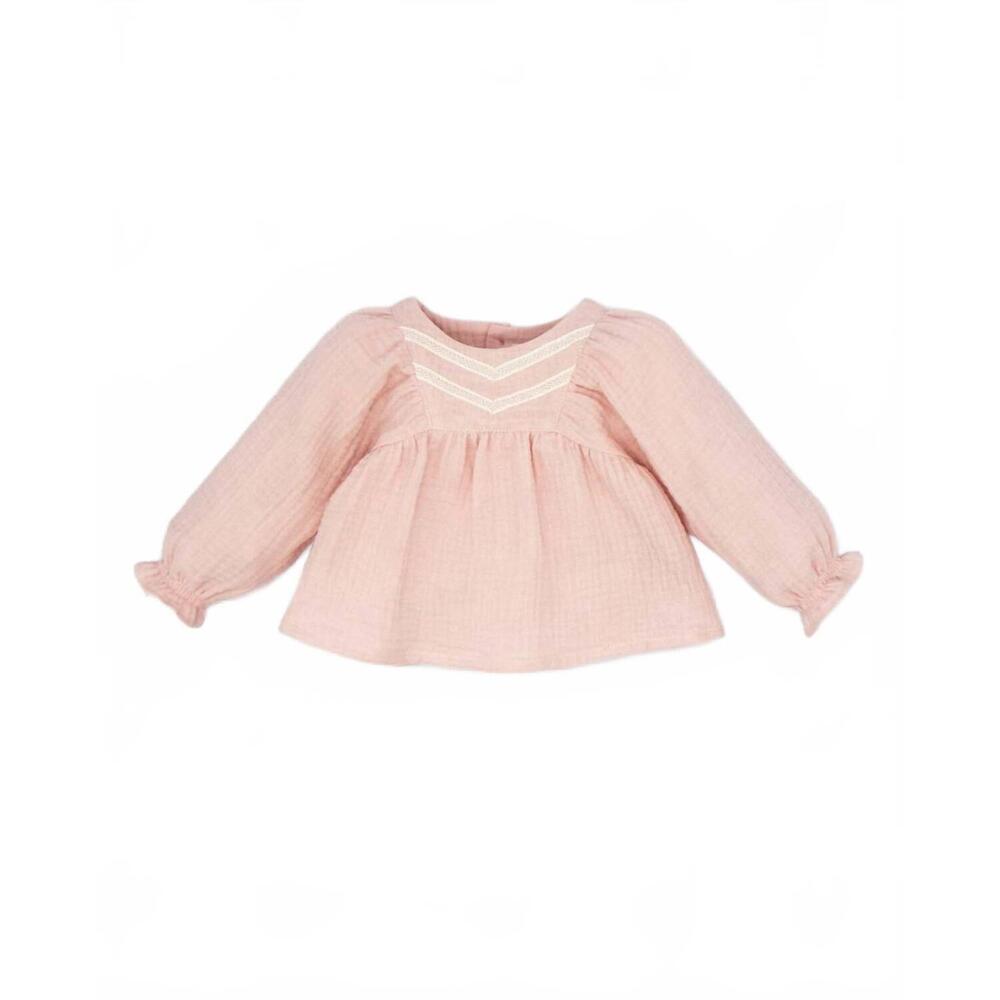 NEW FINA EJERIQUE girl's puffed sleeves blouse with lace in pink